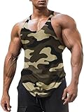 FITMENS Mens Stringer Tank Tops Y-Back Bodybuilding Sleeveless Gym Muscle Workout Shirts (Camouflage Green,M