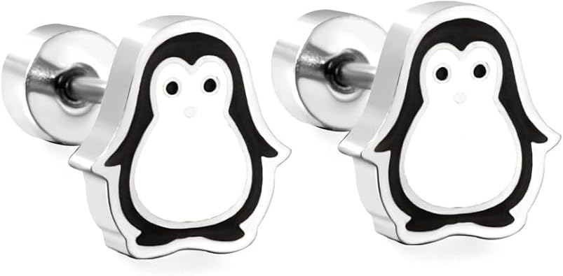 20g Tiny Penguin Stud Earrings for Women Animal Barbell Screw Back | Stainless Steel,Cartilage Tragus Post,Fashion Piercing Studs,Birthday Christmas Jewelry