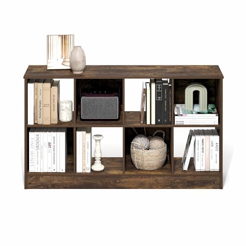 Furinno Jensen Book Shelf, 8-Cube Farmhouse Bookshelf, Display Bookcase, 11.8 x 47.6 x 26.8, for Living Room, Bedroom, Home Office, Amber Pine by Furinno - Used condition - Image 3