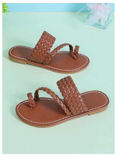 Verdusa Girl's Braided PU Leather Thong Sandals Woven Open Toe Slip on Slides Flip Flops2