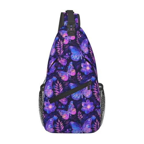 Neon Butterfly Sling Backpack Unisex Crossbody Chest Bag Shoulder Chest Bag For Women Men Hiking Travel
