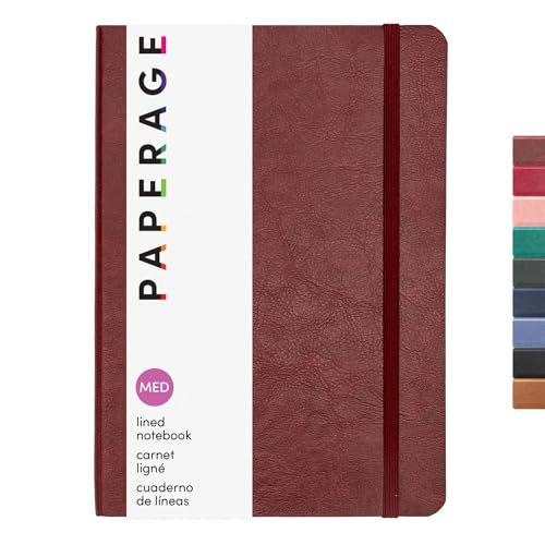 PAPERAGE Softcover Lined Journal Notebook (Burgundy), 160 Pages, Medium College Ruled Notebook, 5.6 inches x 7.9 inches - 100 GSM Thick Premium Paper, Leather Journal for Home, Work & School