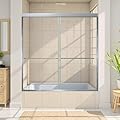 Lyngins 60" W x 62" H Bathtub Shower Door, Semi-Frameless Sliding Shower Glass Door with 5/16" (8mm) Thick SGCC Tempered Glass, Aluminum Alloy Frame with 2 Handles for Bathroom - Brushed Nickel