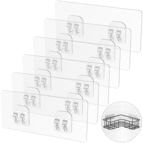 LIASDIVA 6 Piezas Ganchos Adhesivos para Estantes Rinconera Ducha, Ganchos Adhesivos para Estanterias, Adhesivos Estanteria Baño, Gancho para Cesta Ducha Esponja Jabón (Adecuado para líneas de colgar)