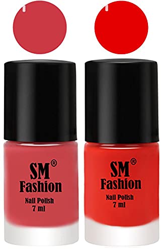 Image of Long Lasting Nail Polish | Nail Paint Combo 7 ml Each) - Set of 2 Punch Pink-Fire Orange