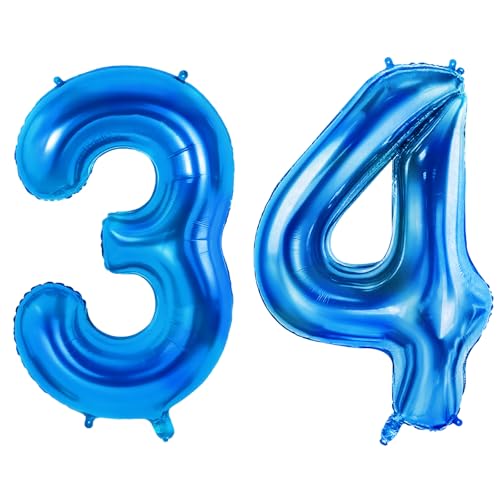 Number 34 Balloons for 34th Birthday Party Decorations, 0-100 Large No.34 Balloons for Women Men and Her Him, 40 Inch Dark Blue Foil Helium Balloon for 34 Year Old Anniversary Decorations