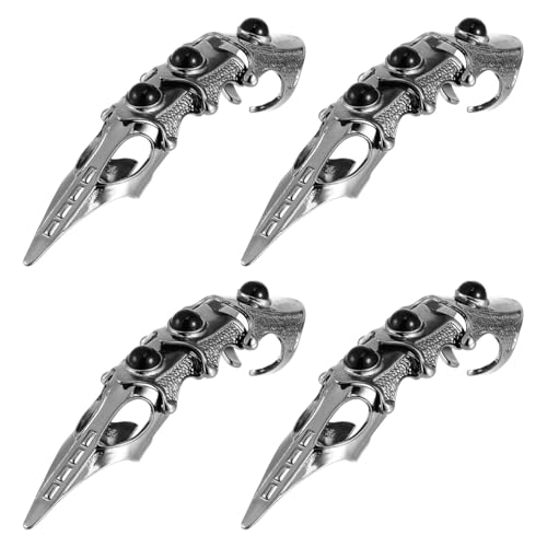 KALLORY 4pcs Full FInger Claw Rings Black Rock Hinged Adjustable Decoration Halloween Open Ring, Retro Claw Armor Cosplay Accessory Costume for Exaggerated Gothic Nail Ring