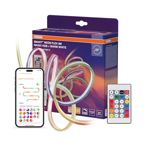 OSRAM SMART WIFI NEON FLEX MGC RGB TW RC Cintas LED multicolor y blanco para exteriores, tecnología WiFi y distribución homogénea de luz, regulable, blanco, silicona, 3 m, bombilla no
