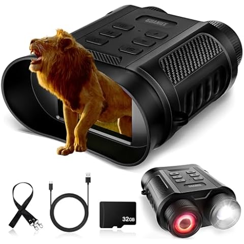 GUANIEE Night Vision Goggles, Night Vision Binoculars with Built-in Flashlight 1080P Infrared Digital 8X Digital Zoom, Night Vision Monocular 2500mAh Rechargeable Battery with 32GB SD Card Cover