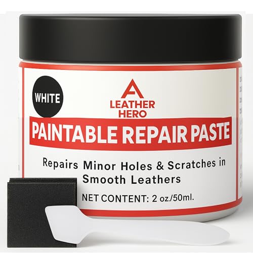 White Leather Filler for Filling or Repairing Holes, Tears, Cracks, Scratches in Leather Car Seats, Furniture, Shoes – Flexible with Applicator (100mL)