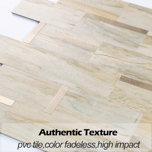 OYASIMI 10 Sheets Luxury Peel and Stick Backsplash for Kitchen Tiles, Beige Slate Mixed Metal Light Gold Stick on Backsplash Subway Wall Tiles for Bathroom, Laundry Room by OYASIMI - Image 2