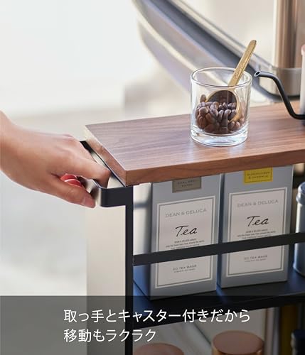 山崎実業(Yamazaki) ハンドル付き スリムワゴン ブラック 約W13×D47.5×H80.5cm タワー tower 【本体完成品:キャスターのみ取付け】 キッチンワゴン 3628 [5]