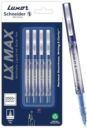Luxor Schneider LX-MAX Penna A Sfera – Confezione Da 3, Punta Ad Ago 0,5 Mm, Inchiostro Blu, Tecnologia Tedesca, Scrittura 1000 Metri