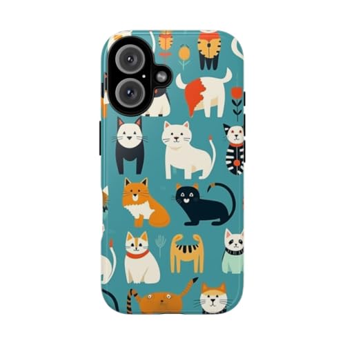 Coque chat coloré iPhone 16 rigide et brillante