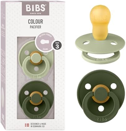 BIBS Pacifiers Colour Collection | Natural Rubber Baby Pacifier | Set of 2 BPA-Free Soothers | Made in Denmark | 18+ Months (Pack of 2) | Sage/Hunter Green