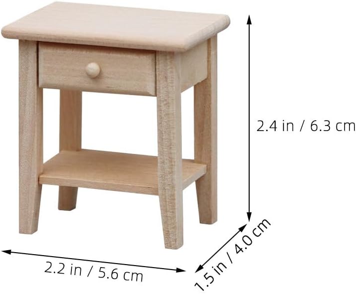 BESTonZON Miniature Bedside Cabinet 1:12 Dollhouse Furniture Nightstand Wooden Model Doll House Accessories for Mini Room Bedroom Scene Decoration Beige