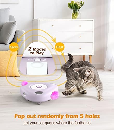 Pawaboo Interactive Cat Toys, Automatic Cat Exercise Teaser Toy with 3 Replacement Rotating Feathers, Automatic Electronic Rotating Teaser Kitten Toy for Indoor Cats, Kitty, Pet - Taro Purple