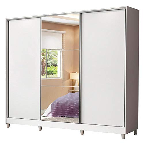 Guarda Roupa Casal Madesa Royale 100% MDF 3 Portas de Correr com Espelho com Pés