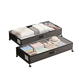Avilia Set 2 Contenitori Sottoletto XXL in Metallo con Ruote a 360° - Organizer Salvaspazio con Coperchio Trasparente Antipolvere - Scatole Traspiranti per Abiti, Biancheria e Scarpe