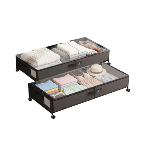 Avilia Set 2 Contenitori Sottoletto XXL in Metallo con Ruote a 360° - Organizer Salvaspazio con Coperchio Trasparente Antipolvere - Scatole Traspiranti per Abiti, Biancheria e Scarpe