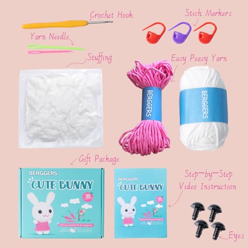 Berggers Kit de crochê para iniciantes, animais de crochê Amigurumi com tutoriais em vídeo passo a p