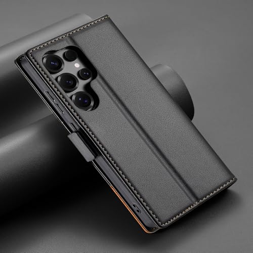 Protégez votre Samsung Galaxy S25 avec cet étui portefeuille noir anti-rayure à clapet