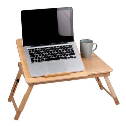 Table d'ordinateur Portable réglable - 21,5 x 27,5 cm - avec Porte-gobelet et Emplacement pour Tablette - Bambou