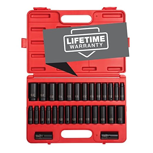 SUNEX TOOLS 5153DD, 1/2 Inch Drive Master Impact Socket Set, Double Deep, 29-Piece, SAE/Metric, 7/16"-1-1/4", 10mm-27mm, Cr-Mo Steel, Radius Corner Design, Dual Size Markings, Heavy Duty Storage Case