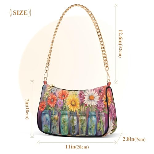 Image of Shoulder Bags for Women Flower Floral Hobo Tote Handbag Small Clutch Purse with Zipper Closure