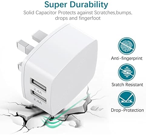 Apple MFi CertifiediPhone Charger Plug and Cable, YEONPHOM 2.4A Dual USB Wall Adapter UK iPad with 2x 2M Lightning Cable for Apple iPhone 13/12/11/XS Max/X/XR/8/7 Plus/6S/6/5/SE