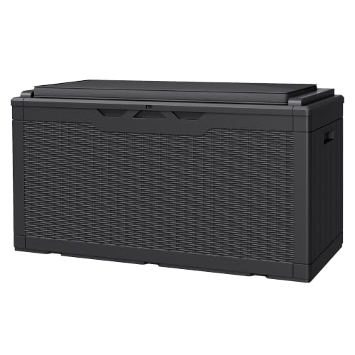 JUMMICO 100 Gallon with Cushion Deck Box, Waterproof Outdoor Storage Box