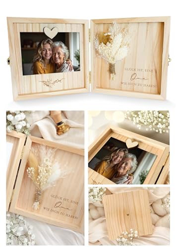 Joli Coon Oma Geschenk - Glück ist es eine Oma wie Dich zu haben Holzbox - Hochwertige Geschenk Holzbox 14 x 14 x 3 cm