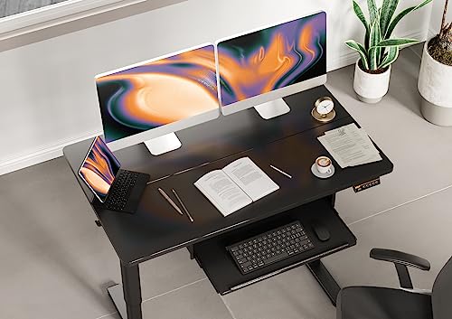 Image of Claiks Adjustable Standing Desk with Keyboard Tray 48 x 24 Inches Black