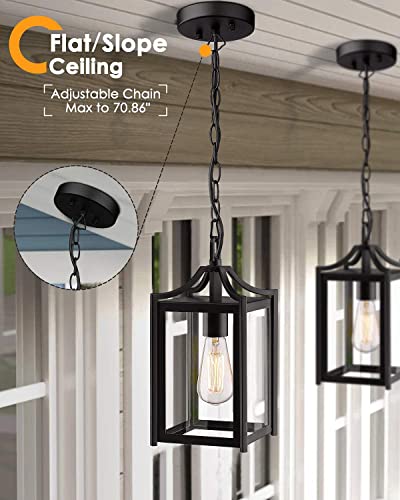 Osimir Outdoor Light Sets, Set Of 3 Matching Bundle, Outdoor Wall Sconce Lantern & Pendant Hanging Light, Black Finish With Bubble Glass Lamp Shade, 2439/1H, 2103-1W-2Pk #TOP4