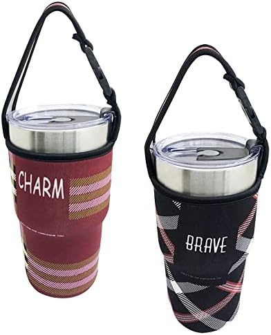 Sonku 2 Pack Tumbler Carrier Holder Pouch,for All 30oz Stainless Steel Travel Insulated Coffee Mugs, Neoprene Sleeve with Carrying Handle,Sweat Free,Portable,Protective,Washable(Black/Claret-red)