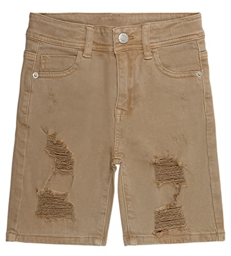 Kidscool Space Big Boys Summer Denim Shorts, Ripped Soft Elastic Band Inside Half Jean Pants,Khaki,12 #TOP11