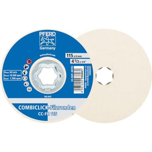 PFERD COMBICLICK Felt Disc, 5 pc. | 4-1/2 inch dia. | 48705 - for pre-polishing and high-gloss polishing with an angle grinder, works with polishing paste bars by PFERD - Used condition - US$43.32