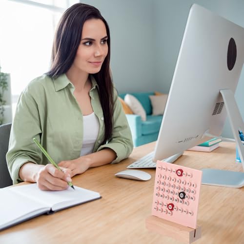 PATIKIL Calendário perpétuo de madeira, suporte de acrílico de mesa, exibição de data de mês de made