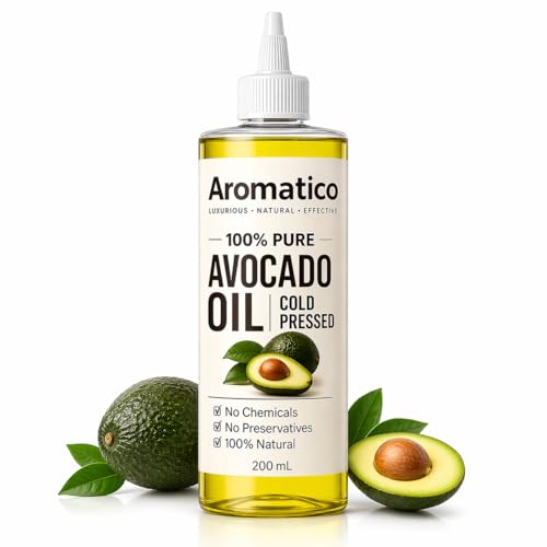 Image of AROMATICO Cold Pressed Avocado Oil for Hair & Skin - Avocado Hair Oil for Deep Conditioning, Dry & Damaged Hair | Nourishing Body Massage Oil | 200ml