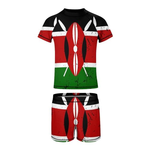 Retro Kenyan FlagChildren's Casual Swimsuit Set - Simple and Versatile10-12Y（150cm）2