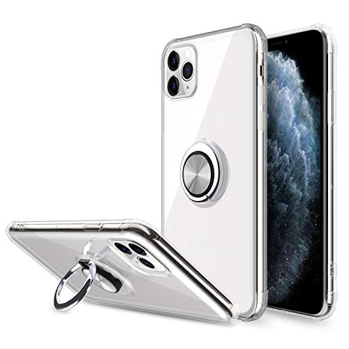 Elegant Choise Compatible iPhone 11 Pro Max Case, Hybrid Clear Ultra Thin Ring Holder Kickstand Shockproof Anti-Scratch Rugged Bumper Armor Drop Protective Cover Compatible Magnetic Car Mount(Clear)