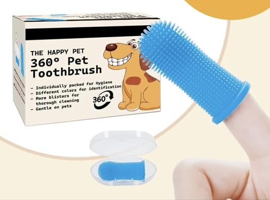 Image of Gomoly Pet Toothbrush, 360 Dog Tooth Cleaning Set, Cat Finger Cover Toot-hbrush for Cleaning Tongue Coating and Tooth Care, Pet Silicone Finger Cover Toothbrush Set of 2 with Case (Blue),Large