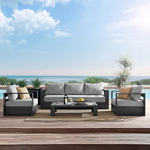 Image of Modway Tahoe Aluminum 4-Piece Outdoor Patio Set in Gray Gray