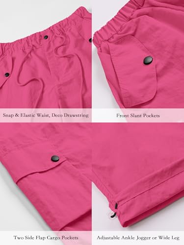 Cromoncent Girls & Women Parachute Cargo Pants, 1#Rose red, L