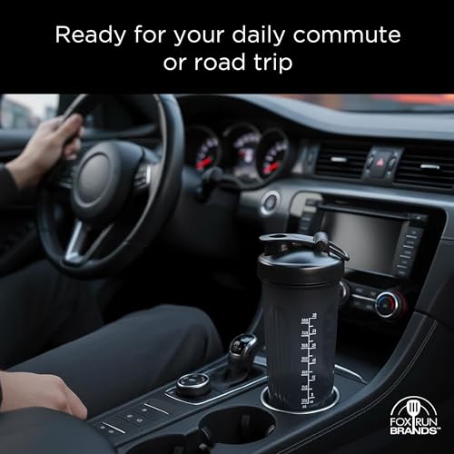 Fox Run Large Black Blender Bottler, 28 oz Shaker Bottle with Stainless Steel Ball Whisk and Measurements