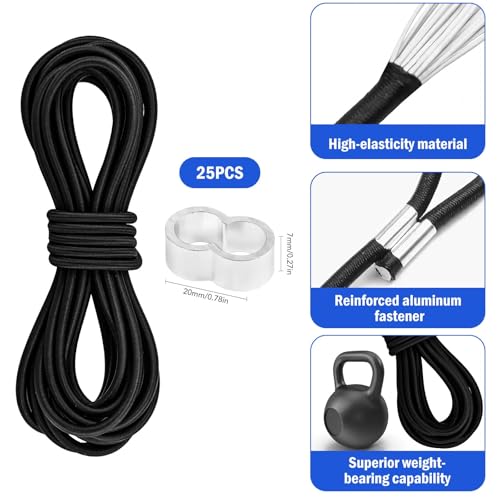 Gummiseil, Gummiseil 8mm 10m mit 25 Würgeklemmen, Elasten Gummikordel für Anhängerplane, Expanderseil Camping, Gummischnur Segeln Planenseil