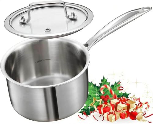 Nontoxicook Professional 16cm 1.9L Uncoated Tri-Ply Saucepan with Glass Lid