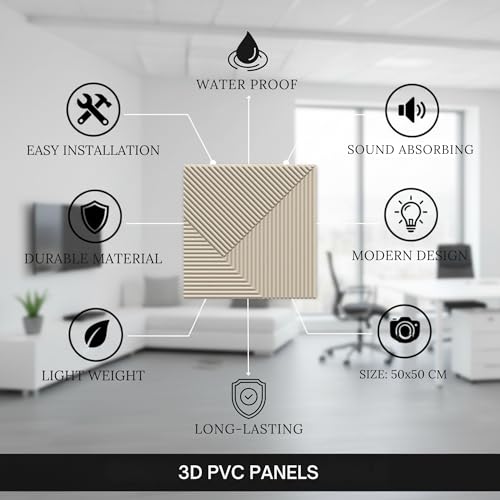 Image of Kayra Decor 3D Wall Panel - PVC Fluted Design, White Tail Color 19.7 inch x 19.7 inch (Pack of 18) - Covers 48.51 Sq. Ft.