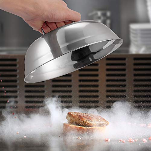 HOUSE AGAIN Cheese Melting Dome - 2.5mm Thick Stainless Steel Griddle Grill Accessories - Durable Round Basting, Steaming Cover - Heat Resistant Handle for Flat Top Griddle Grill Indoor/Outdoor,9 Inch