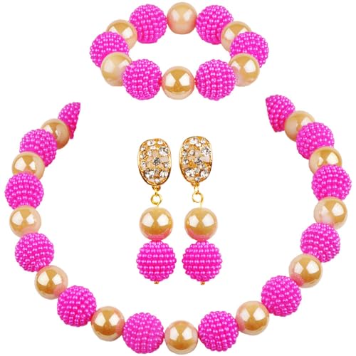 Collar de perlas africanas y pendientes de plástico para mujeres y bodas